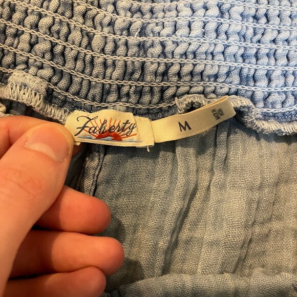 Faherty Dream Cotton Gauze Wide Leg Pant Light Indigo Wash - Picture 4 of 15